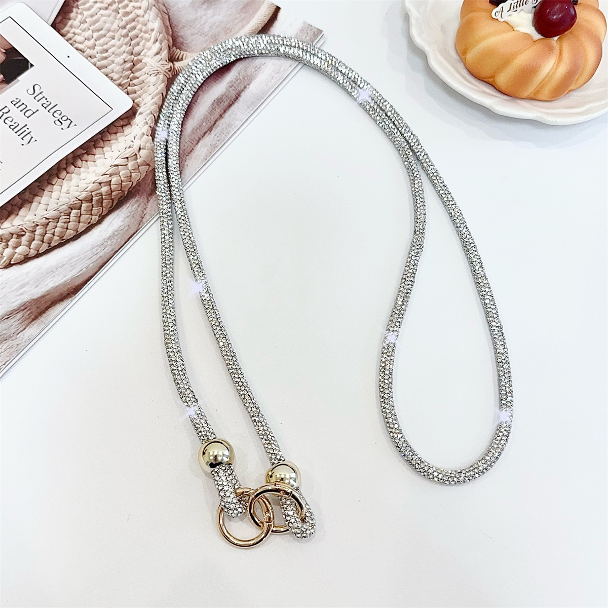 Beaded Rhinestone Crossbody Chain Luxury Diamond Long Phone Lanyard Bag Single Shoulder Chain