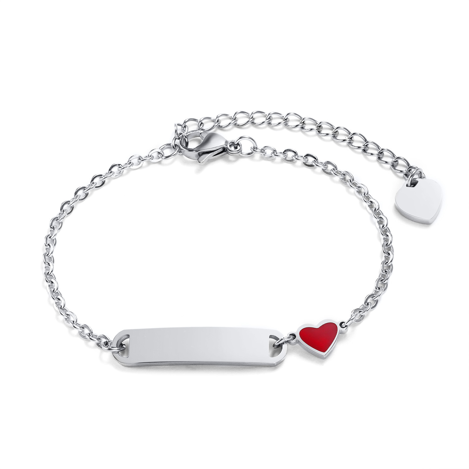 Women's Stainless Steel Bracelet Children's Blank Curved Plate Heart Titanium Steel Epoxy Bracelet Engravable DIY Huanmu