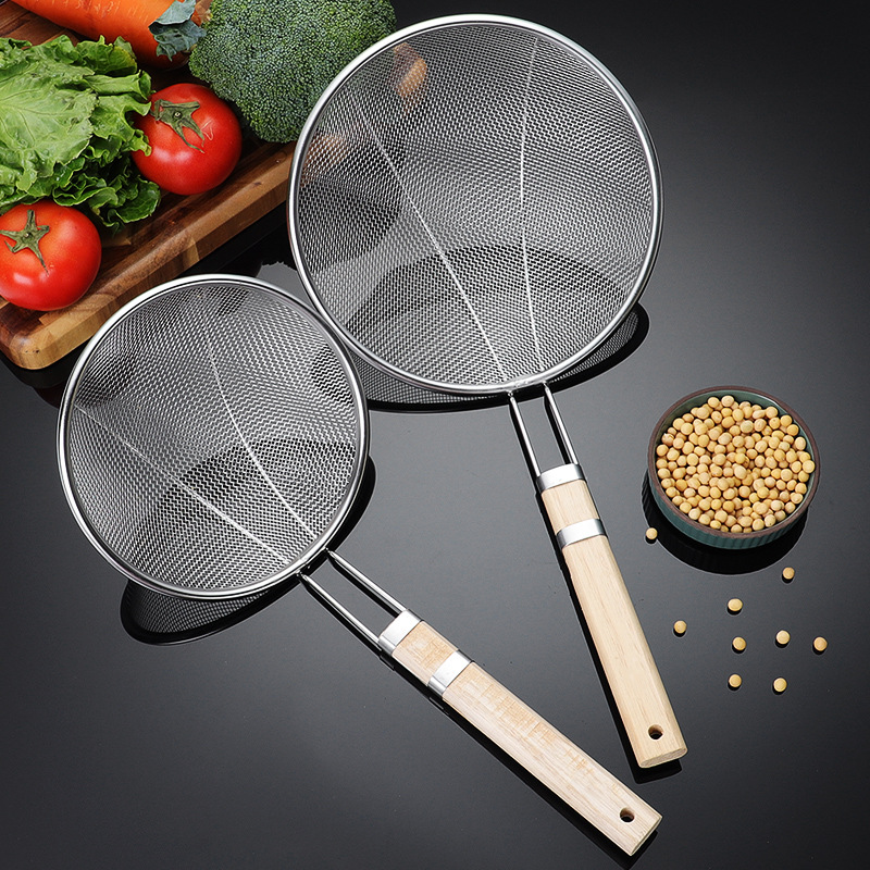 Stainless steel strainer large commercial kitchen filter mesh frying dense mesh strainer noodle strainer large scoop strainer skimmer fine mesh