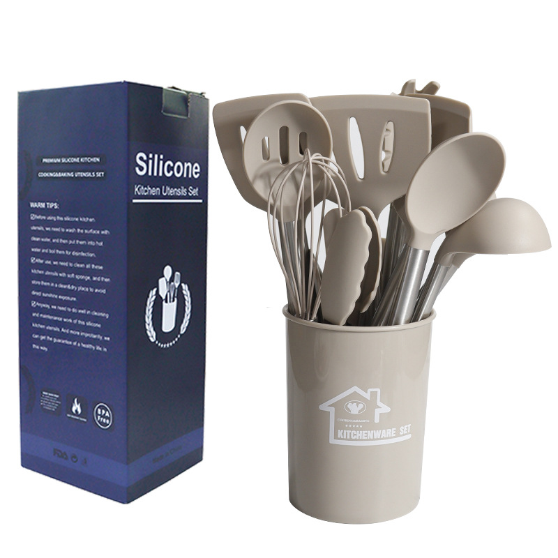 Silicone Spatula and Soup Spoon 15-Piece Set Stainless Steel Silicone Spatula Household Non-Stick Silicone Kitchenware Set