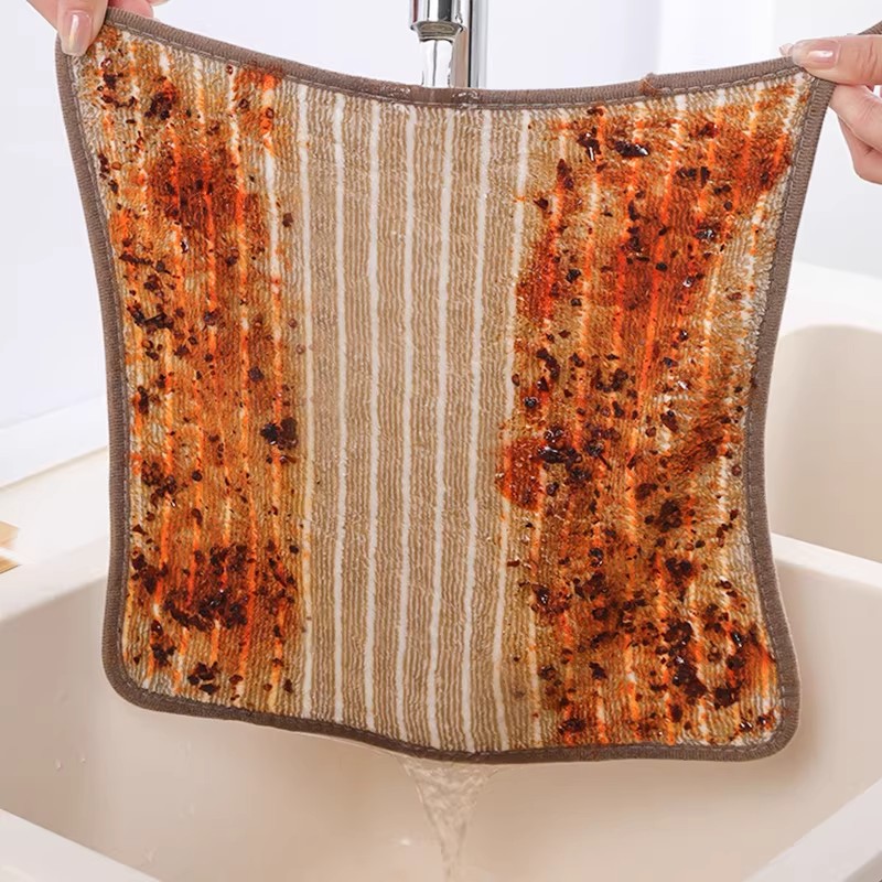 Thickened striped bamboo charcoal kitchen dishcloth, oil-absorbing, easy to wash, water-absorbing, thickened towel, household pure cotton, lint-free