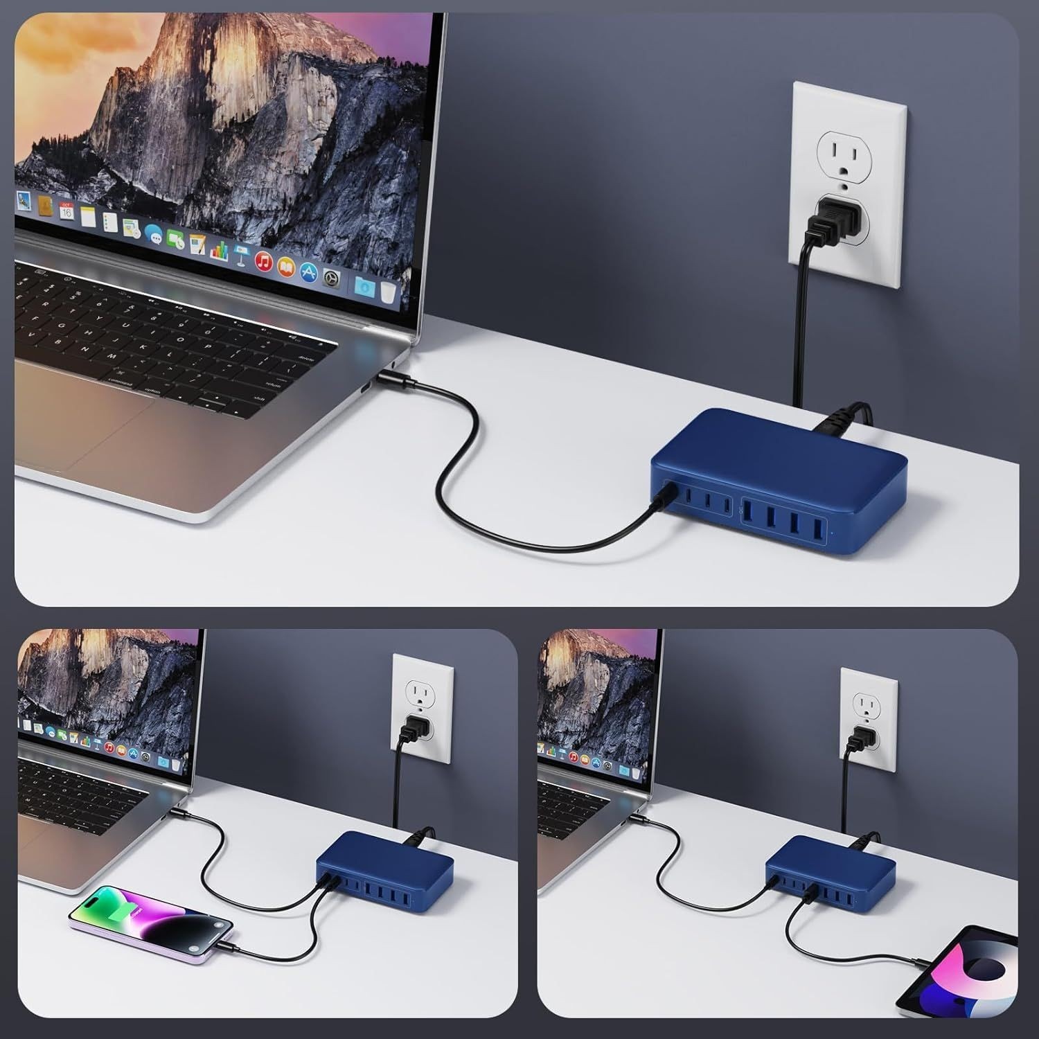 Wow 200W GaN charger desktop multi-port charging station high power phone tablet laptop charging hub