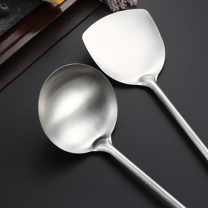 Stainless steel antique wood wok spatula soup spoon kitchen solid wood handle thickened slotted spoon wok spatula spatula spoon set cooking kitchen utensils