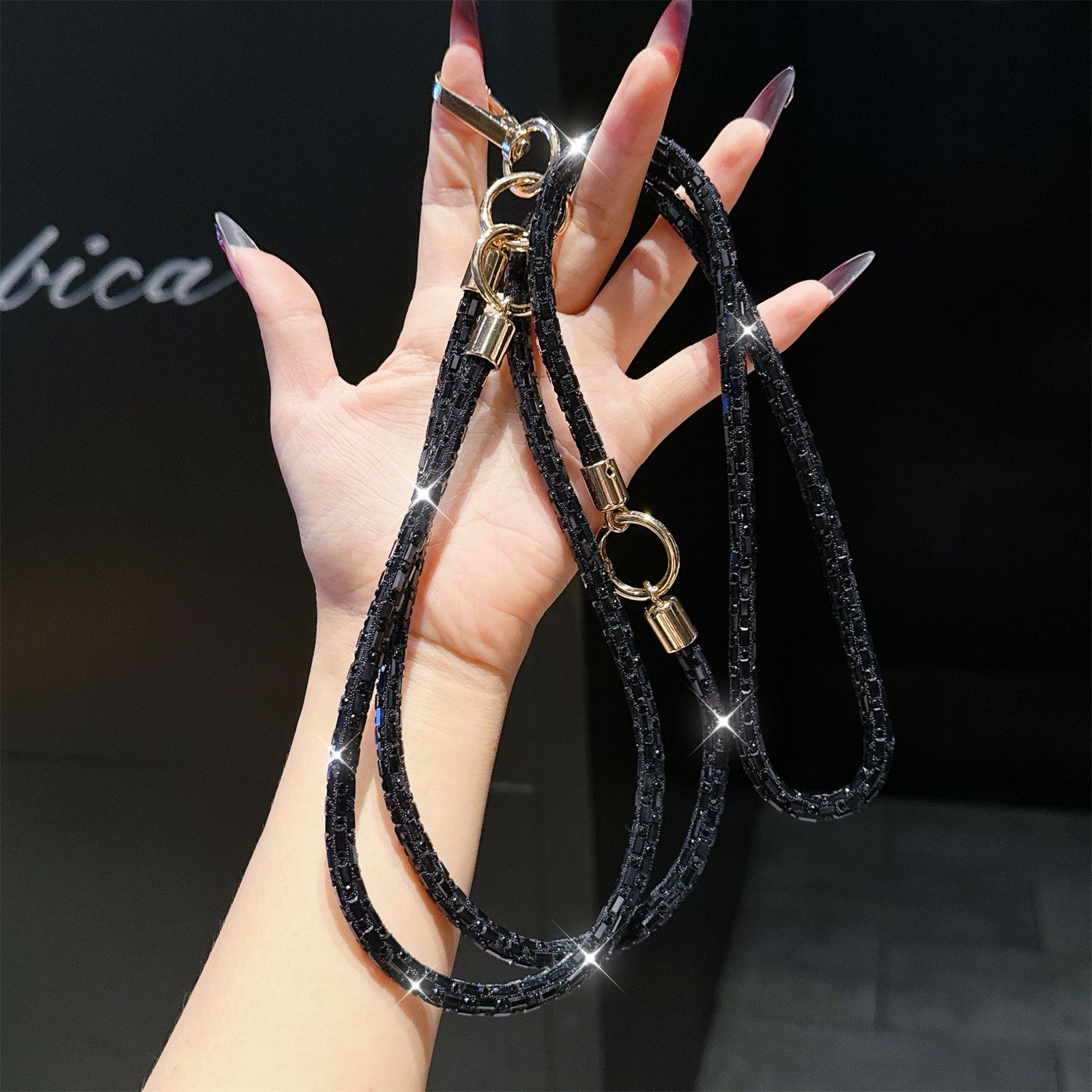 3-in-1 Rhinestone Crossbody Lanyard Sparkle Diamond Bracelet Necklace Multi-function Chain
