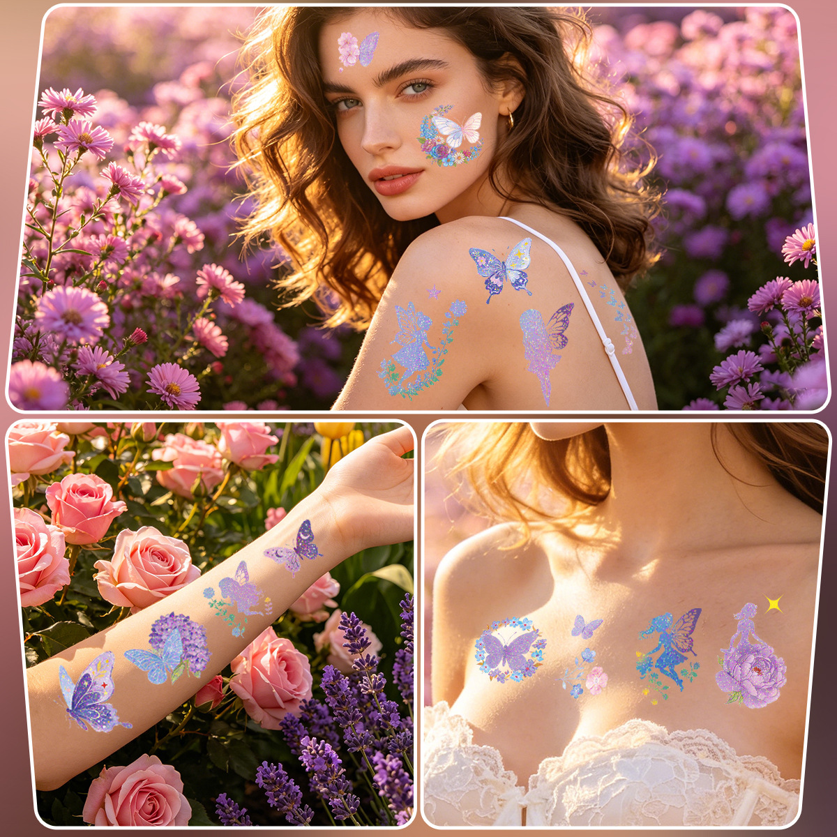New Glitter Butterfly Cartoon Tattoo Sticker Unicorn Flower Fairy Children Party Water Transfer Sticker