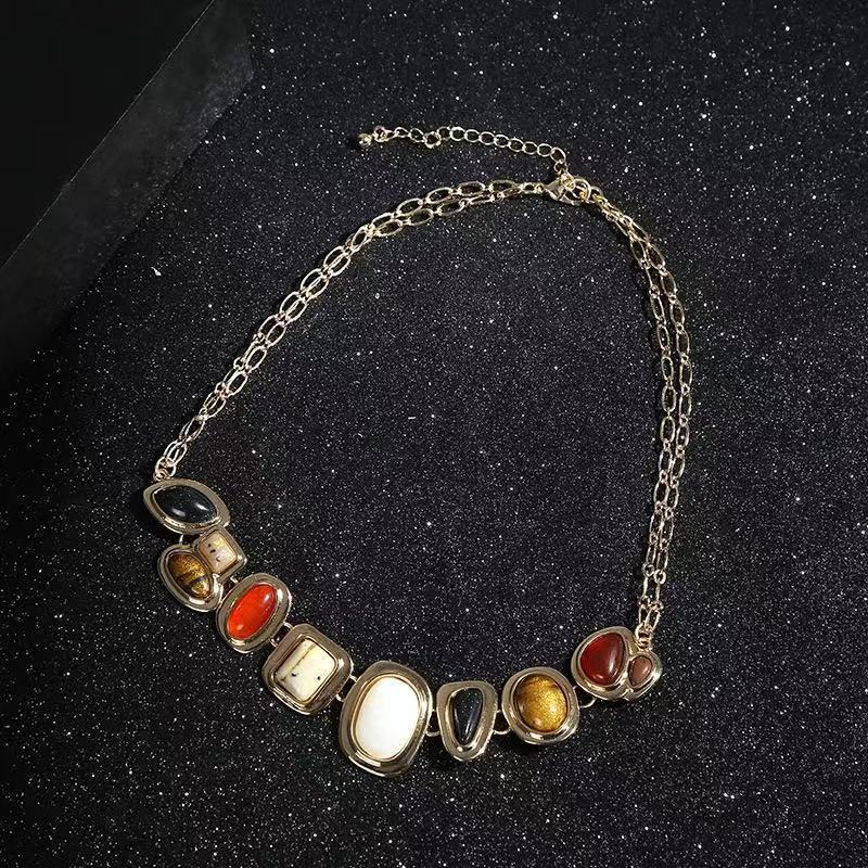Exquisite Necklace Bracelet Set Plain Ring Stone Beads Collarbone Chain