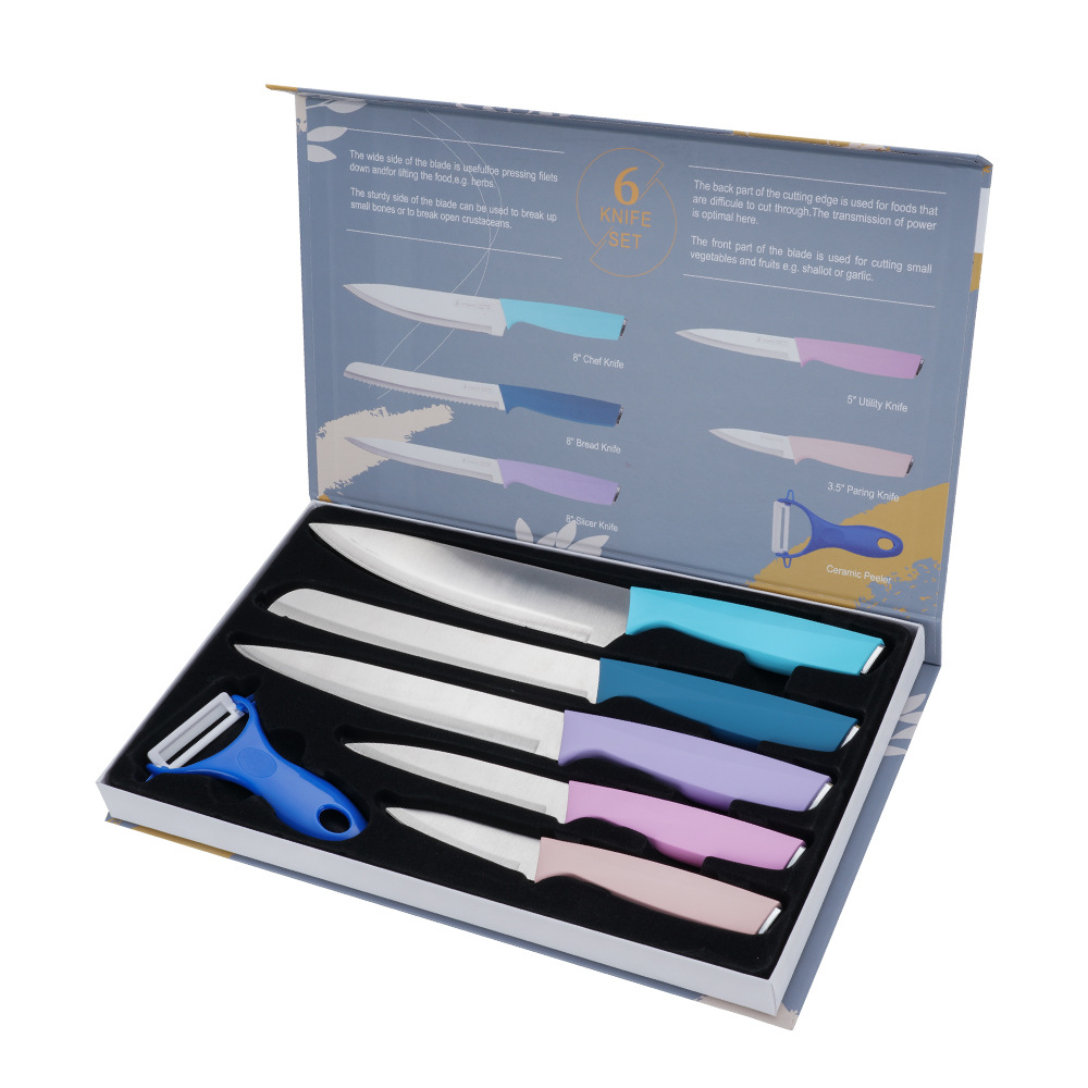 Jiakang Kitchen Knife Set Six-Piece Knife Macaron Color Chef Knife Fruit Knife Bread Knife Gift