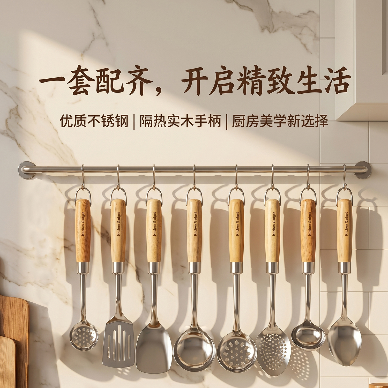 201 stainless steel wooden handle spatula soup spoon kitchen supplies cooking slotted spatula spoon stainless steel kitchenware serving spoon set