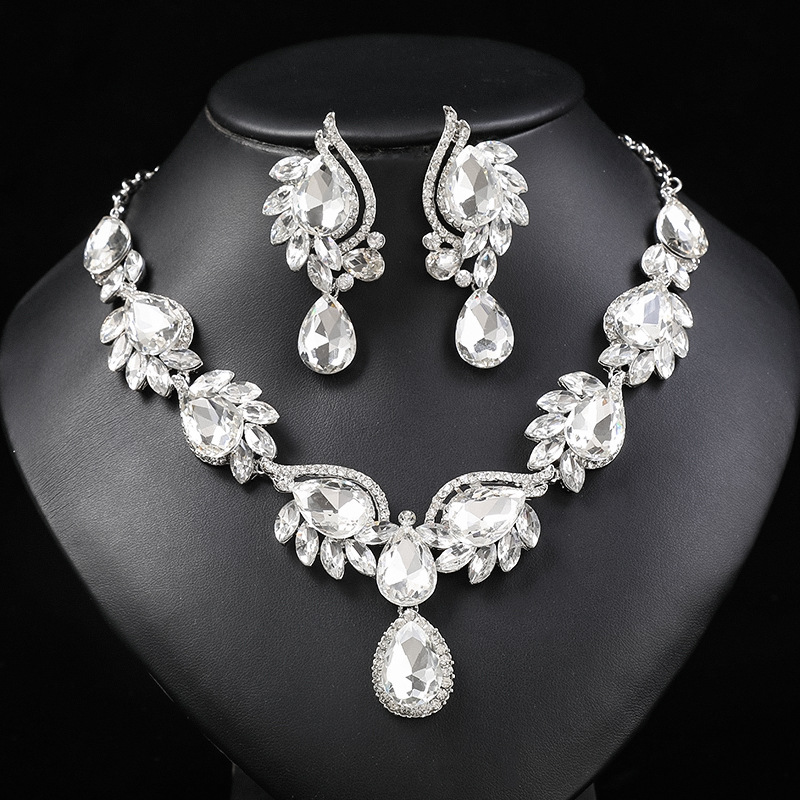 Multi-Color Gemstone Necklace Set Women Bride Banquet Dress