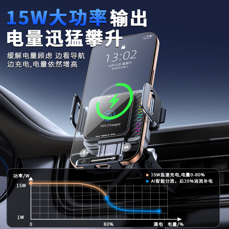 Innovative Foldable Screen 90 Degree Rotating Holder Supports Wireless Charging Phone Car Bracket Fast Charging Navigation Holder