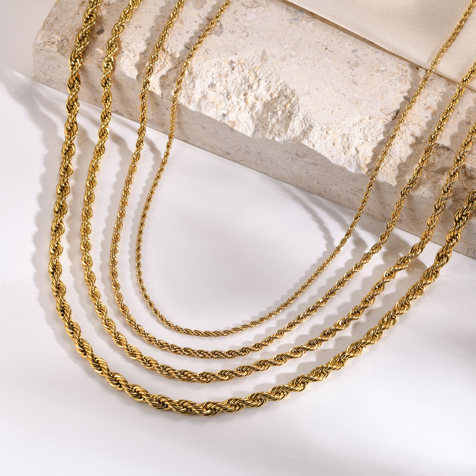 Titanium Steel Hemp Rope Necklace Thick 2/3/4/5MM Collarbone Chain Stainless Steel Women's Gold Layered Twist Chain