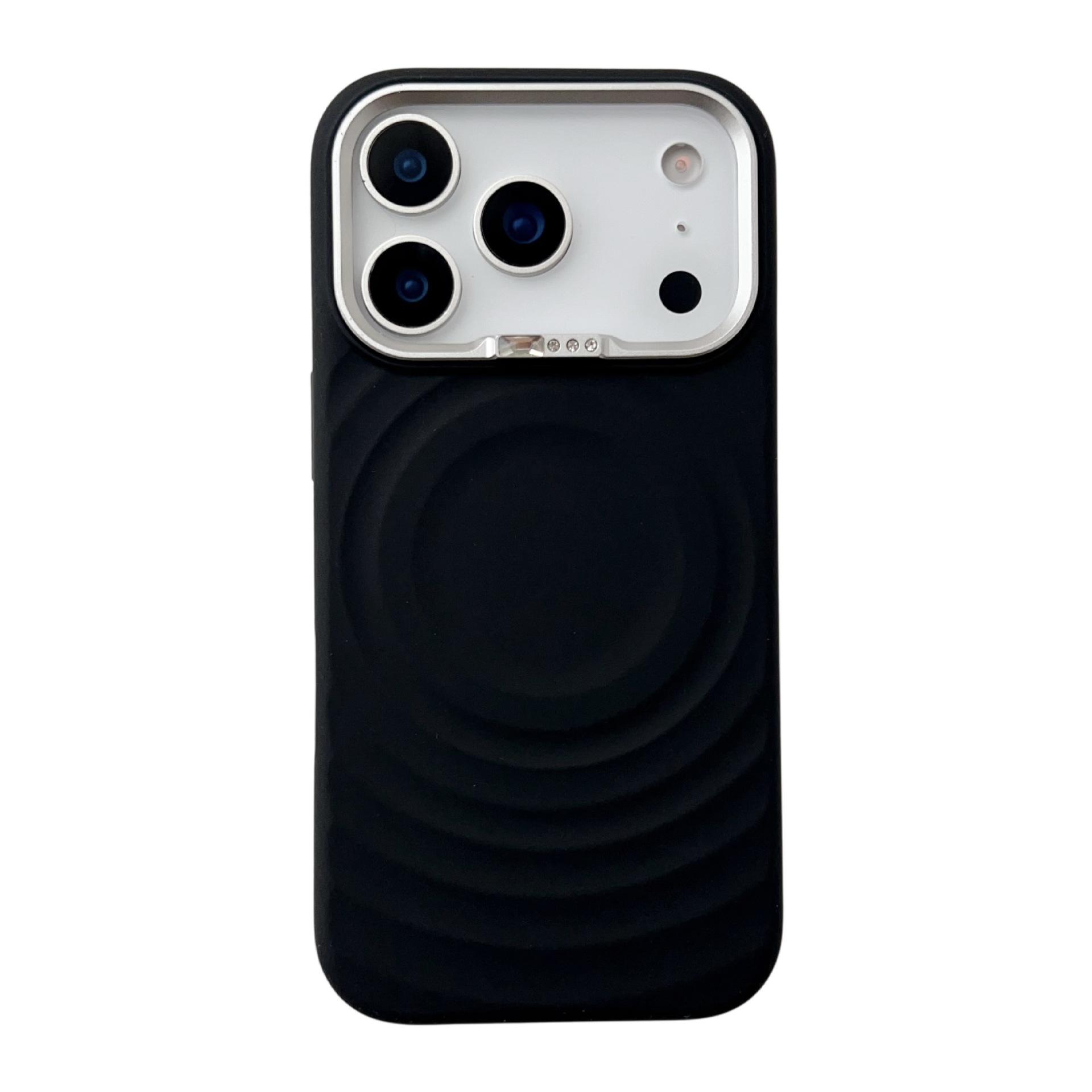 For iPhone 16 Diamond Lens Ripple Case Apple 16 Pro Max Built-in Magnetic Liquid Silicone Phone Case