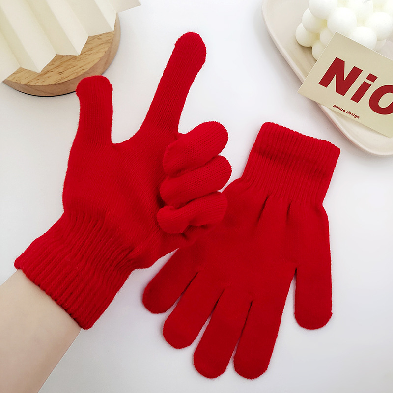 Candy-Colored Knitted Gloves Unisex Adult Solid Color Full-Finger Split-Finger Gloves Modern Simple Style Warm Gloves