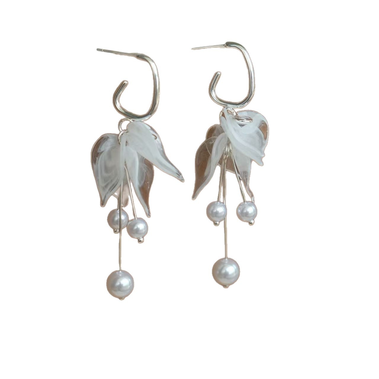 Earrings Transparent Petal Pearl Tassel Ear Accessories Stud Earrings