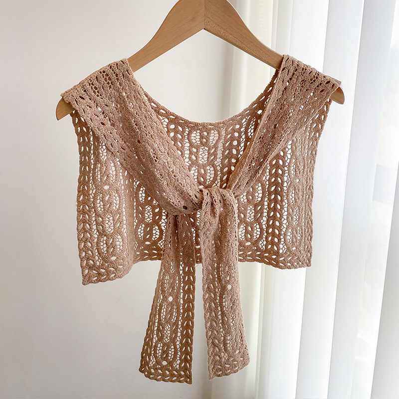 Crochet lace hollow small shawl for women, outerwear accessory shirt skirt lace fake collar, summer thin cape shoulder wrap