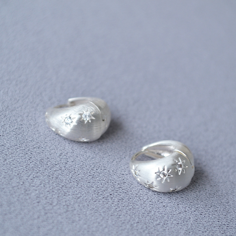 Silver brushed zirconium star sparkling diamond simple cold earrings ear accessories