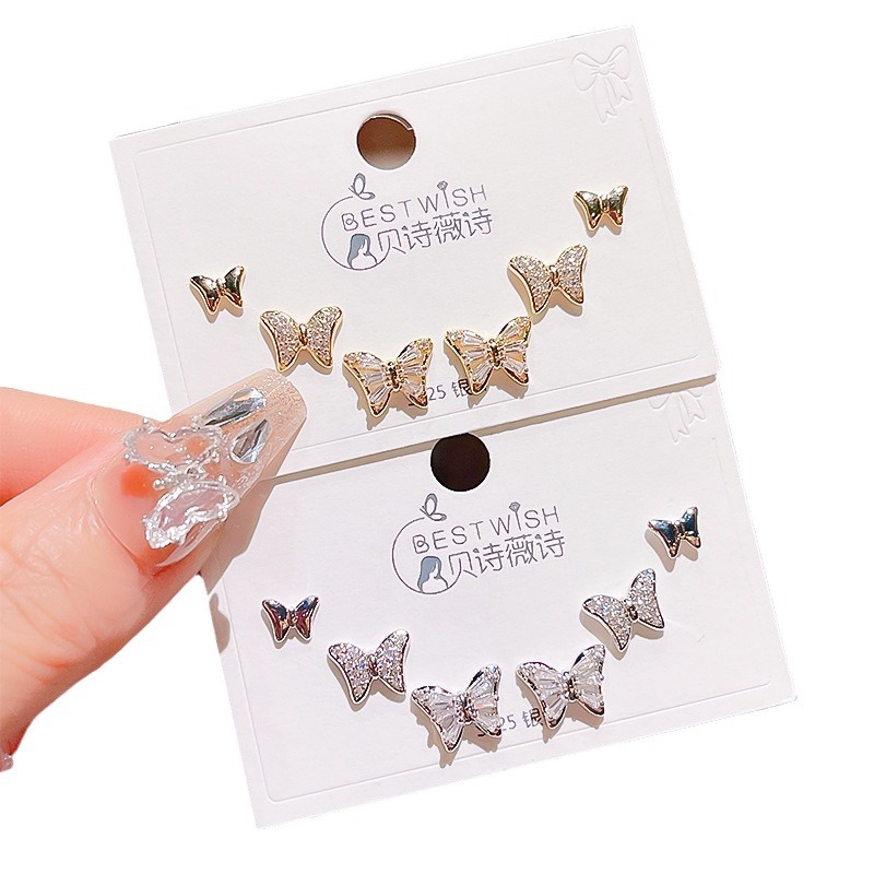 Summer new real gold electroplated exquisite three pairs of small earrings, small fresh sweet earrings