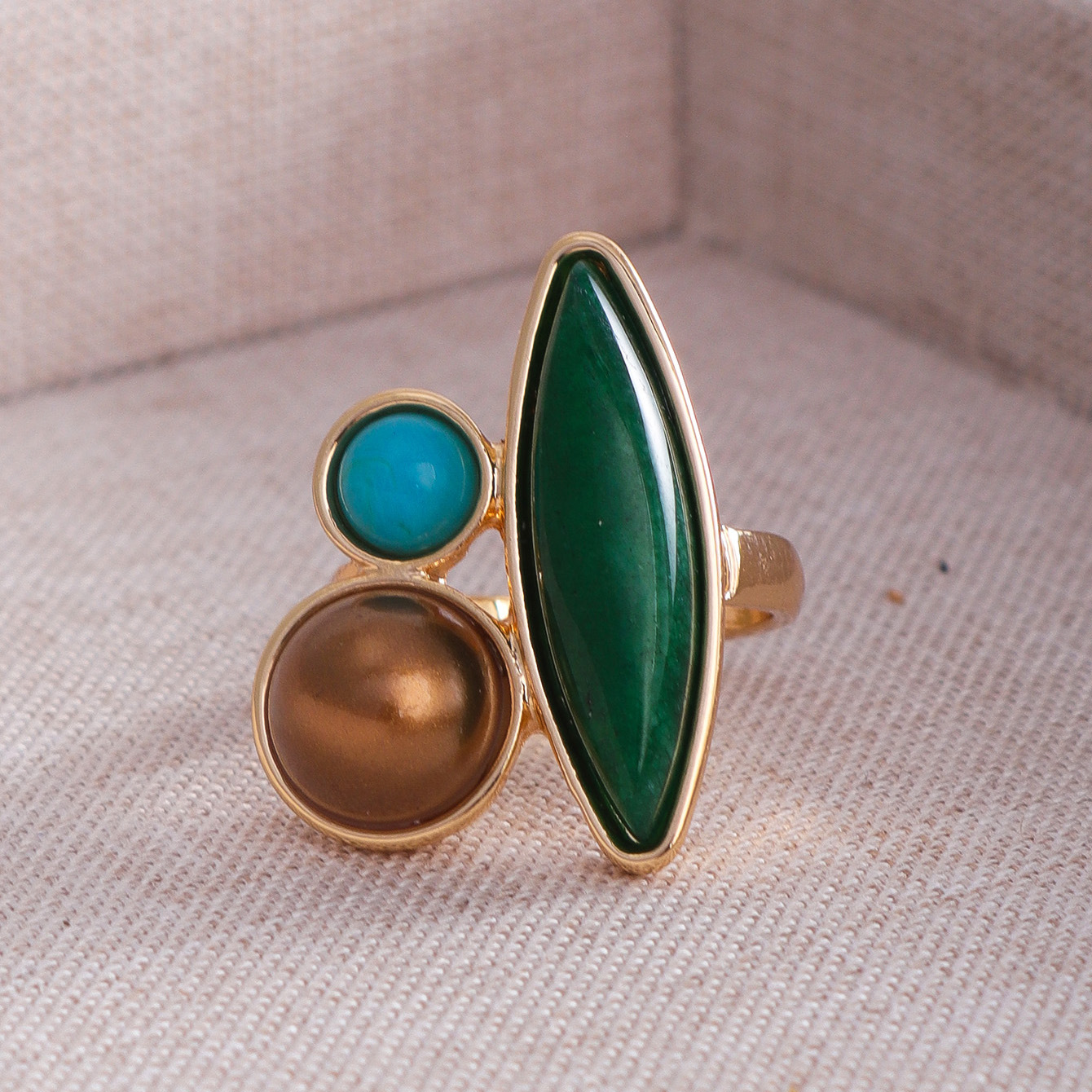 Original Design Wind Accessories Natural Stone Inlaid Metal Ring Women