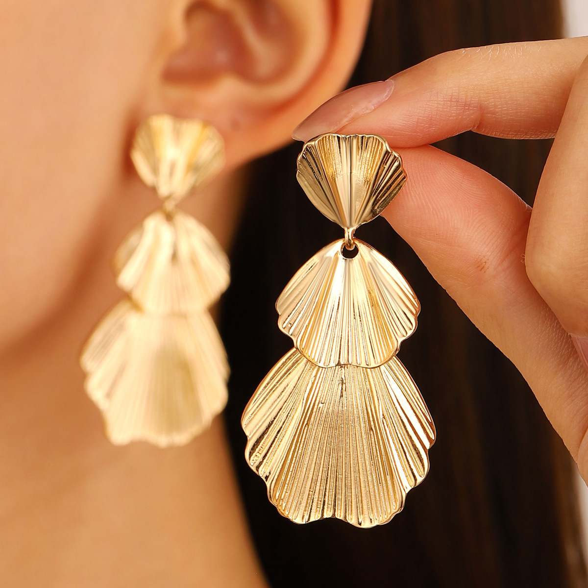 Windy Large Petal Long Earrings Matte Exaggerated Geometric Earrings Women