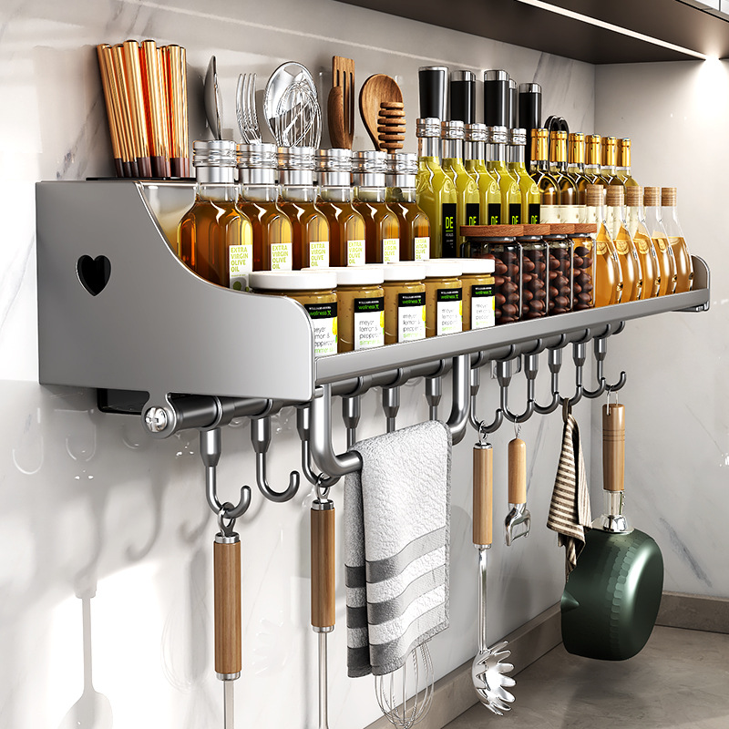 No-Drill Kitchen Storage Rack Multifunctional Household Wall-Mounted Seasoning Chopstick Knife Rack Complete Set Storage Rack