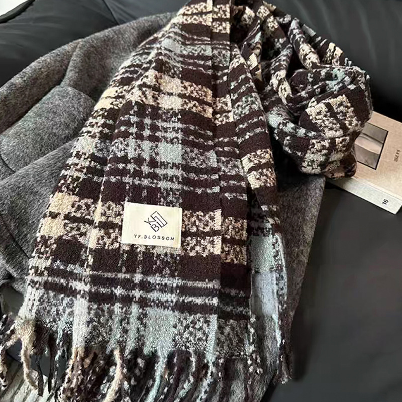 Plaid scarf women warm new dry rose pink autumn and winter color bright soft tassel shawl neck scarf