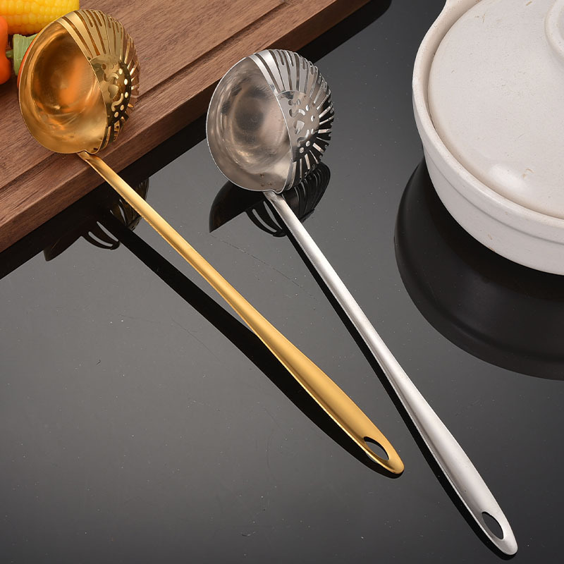 Gold Dual-Purpose Spoon and Strainer 2-in-1 Long-Handle Soup Spoon Filter Spoon Stainless Steel Hot Pot Integrated Spoon