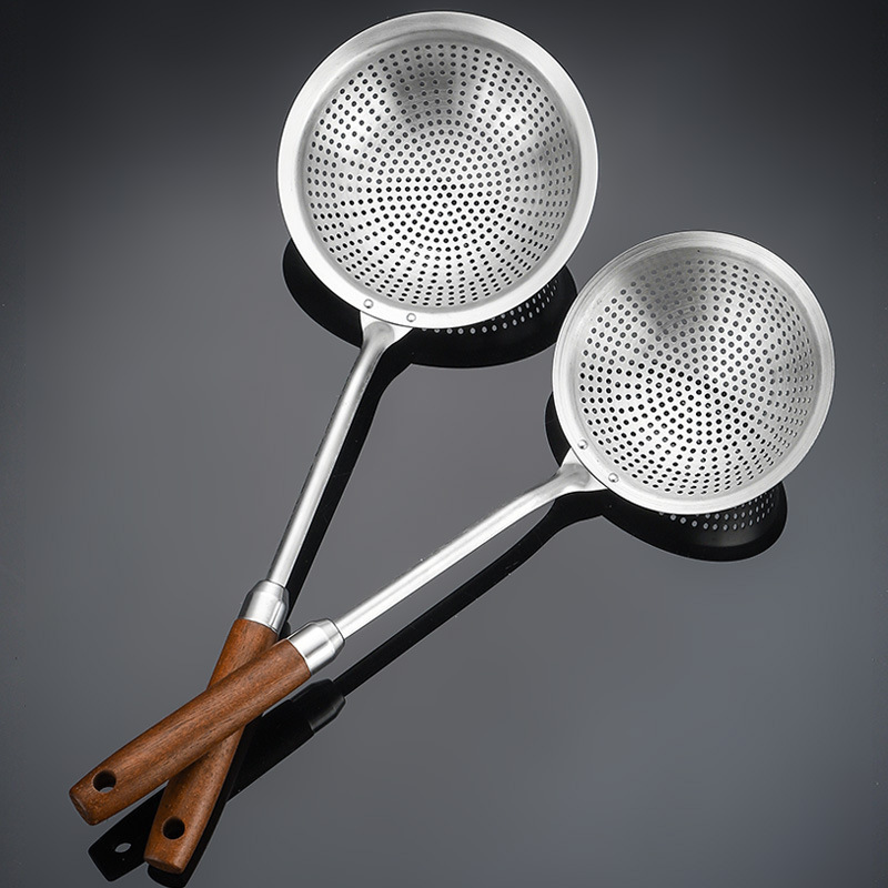 201 stainless steel small hole slotted spoon, household rosewood handle colander, dumpling noodle scoop, frying strainer spoon, hot pot spoon