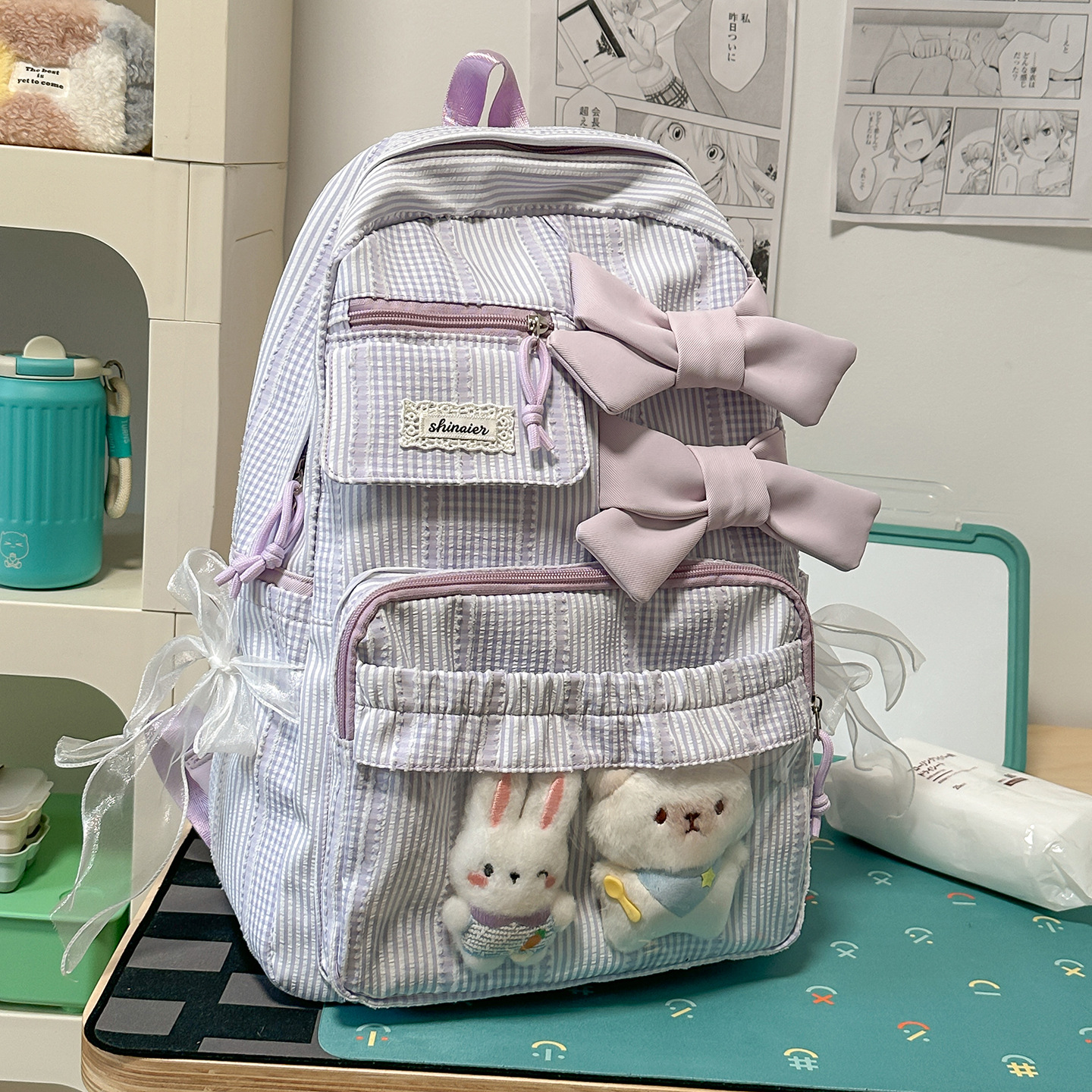 Bow Backpack for Women New Campus Sweet Girl Commuter Backpack Large Capacity Double Shoulder Bag