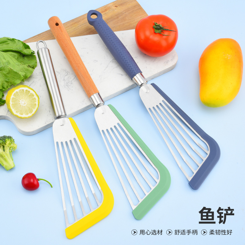 Silicone Cooking Fish Slotted Spatula Household Kitchen Stir-fry Spatula Stainless Steel Steak Spatula Non-stick Pan Kitchenware