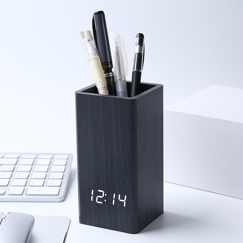 Pen Holder Clock LED Electronic Clock Student Stationery Desktop Alarm Clock Voice Control Perpetual Calendar Electronic Clock Thermometer