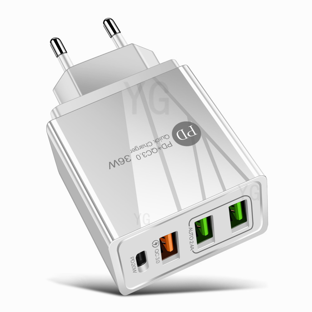 PD36W+3USB2.4A Dual USB Fast Phone Charger Multi-Port Adapter with Light Charging Head Travel Charger