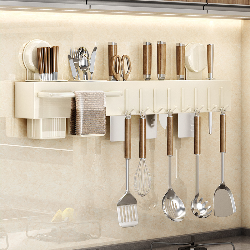 Kitchen Suction Cup Knife Rack No-drill Shelf Kitchen Knife Chopstick Utensil Wall-mounted Multi-functional Knife Storage Rack