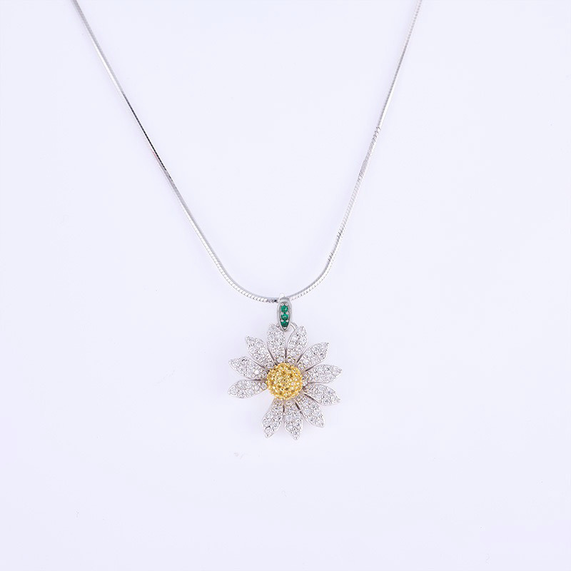Zircon-Inlaid Daisy Sunflower Earrings Necklace Ring Jewelry Set Niche Clavicle Chain for Women