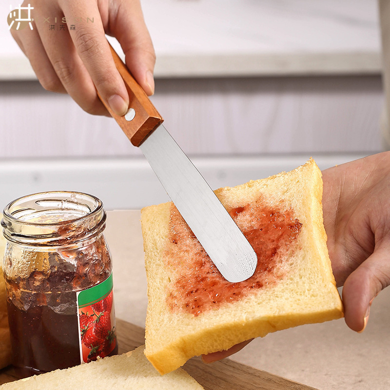 Wooden handle cake spatula, curved straight cream spatula, stainless steel cake knife, scraper, piping knife, 4-12 inch