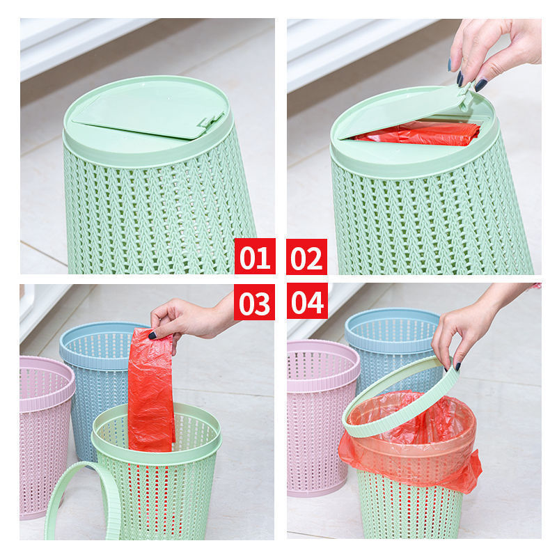 Indoor household press ring trash can living room kitchen automatic bag pull garbage bin bathroom lidless waste paper basket storage