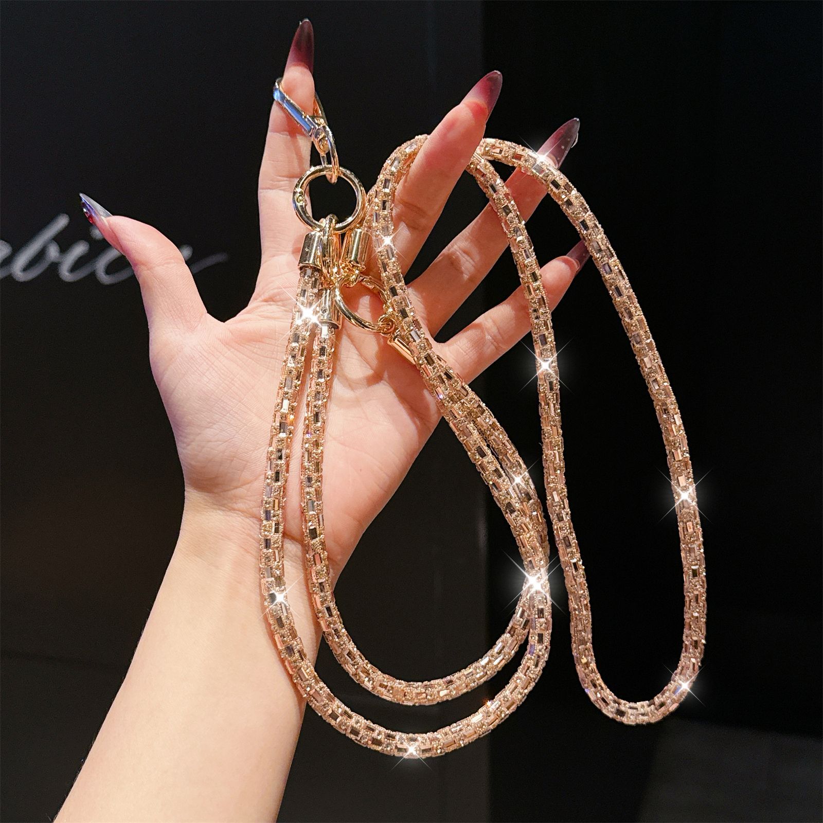 3-in-1 Rhinestone Crossbody Lanyard Sparkle Diamond Bracelet Necklace Multi-function Chain