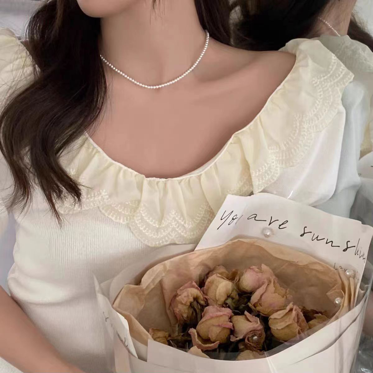 Swarovski Pearl Necklace for Women, Sweet Clavicle Chain, New High-Luster Pearl Neck Chain for Women