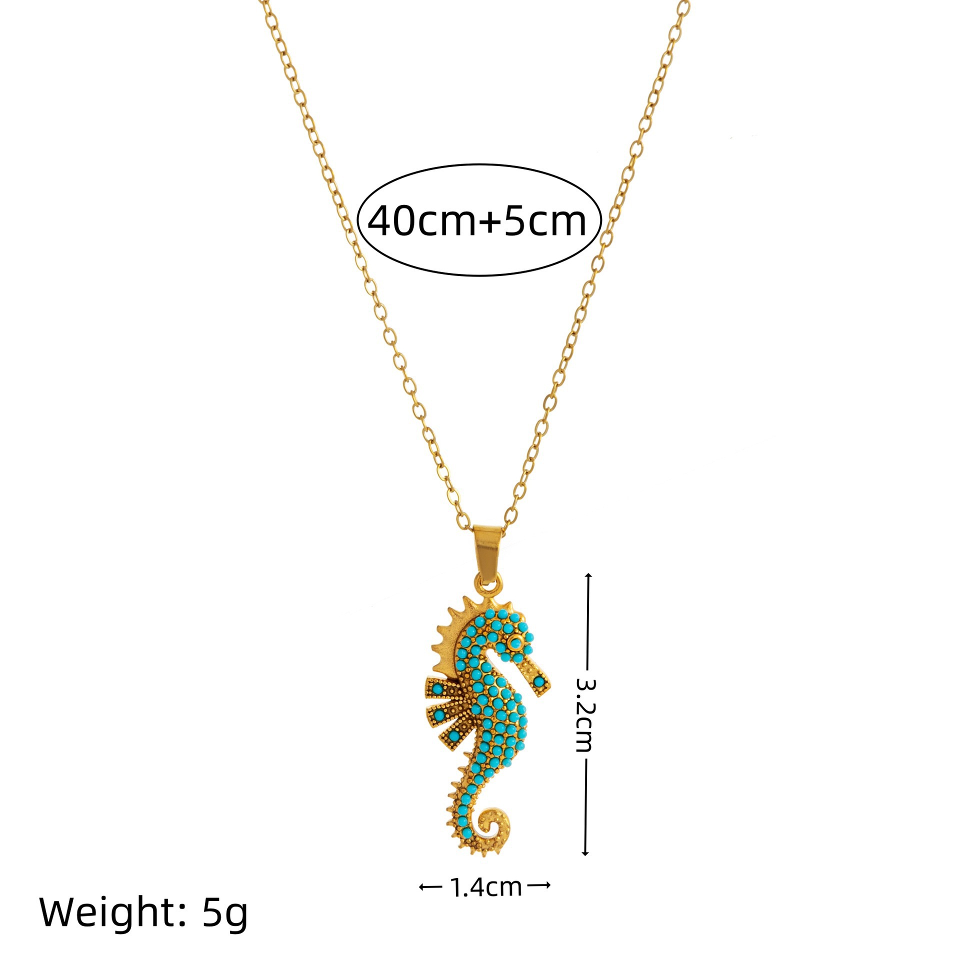 Stainless steel modern blue necklace pendant electroplated rhinestone style seahorse