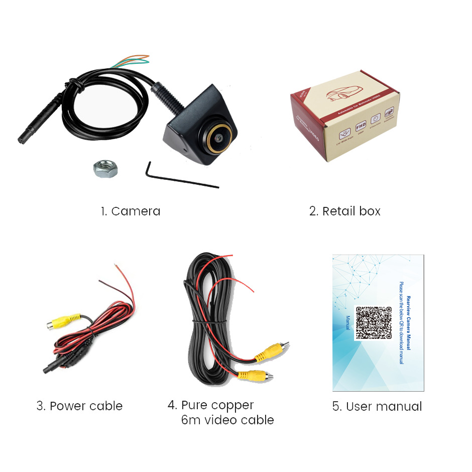 AHD car camera reversing image 360 degree HD wide angle night vision 1080P fisheye rear view external mount