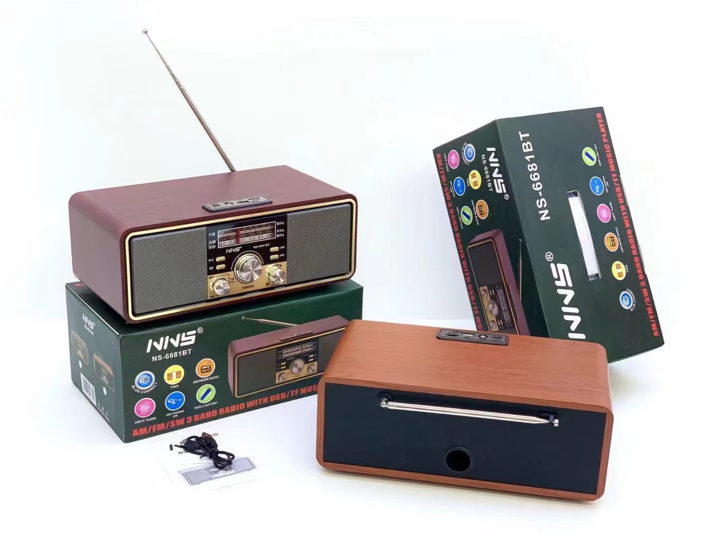 New product NS-6681 wooden Bluetooth speaker home dual speaker card radio heavy bass audio