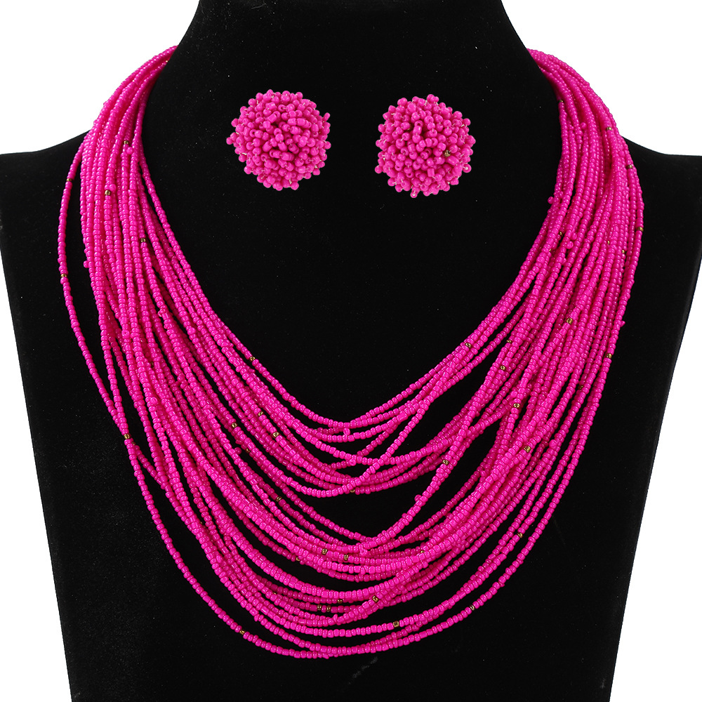 Bohemian Multi-Layer Bead Necklace Earring Set Ethnic Style Sweater Chain Women Multi-Layer Accessories