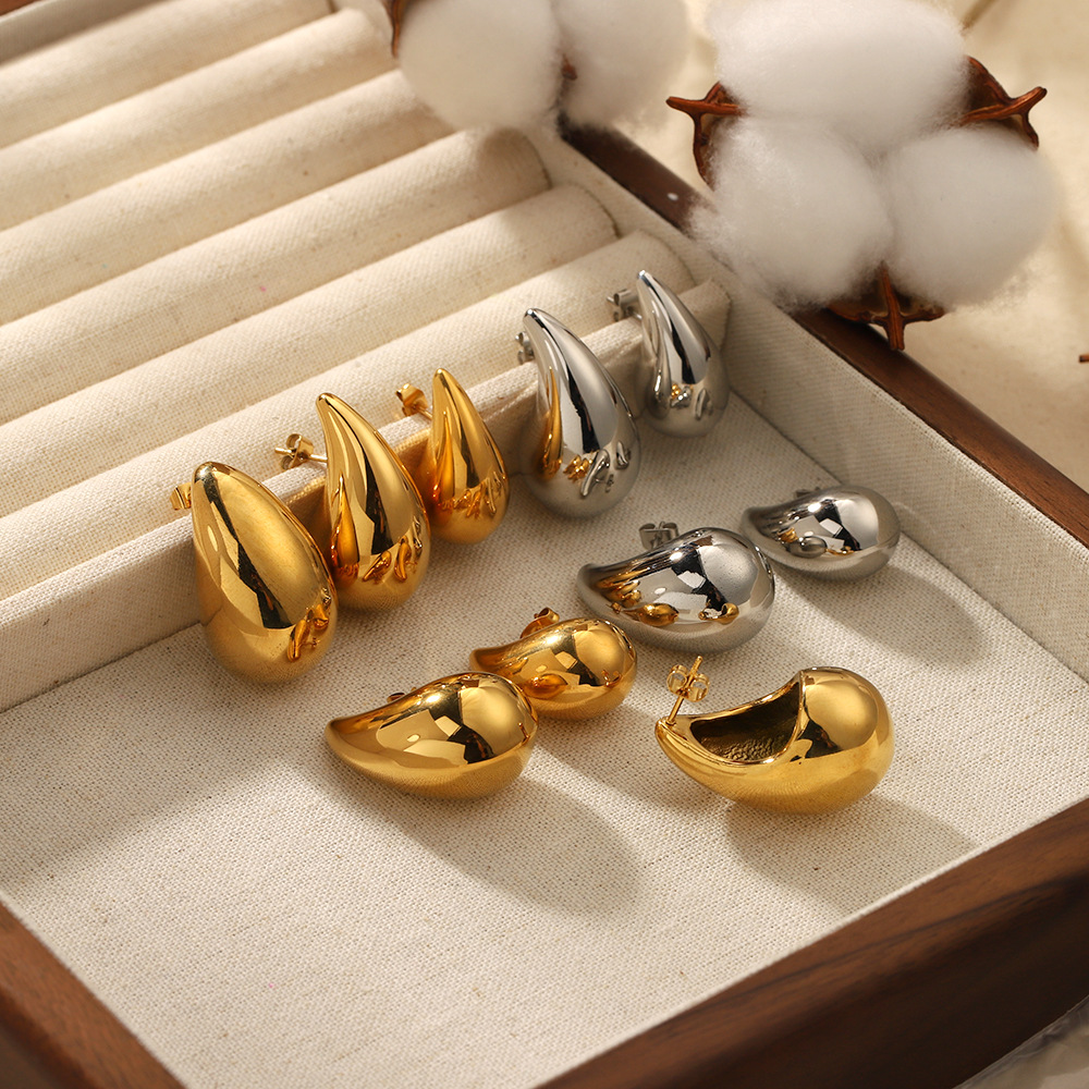 Chubby hollow drop earrings stainless steel earrings 18k gold geometric ear stud earrings