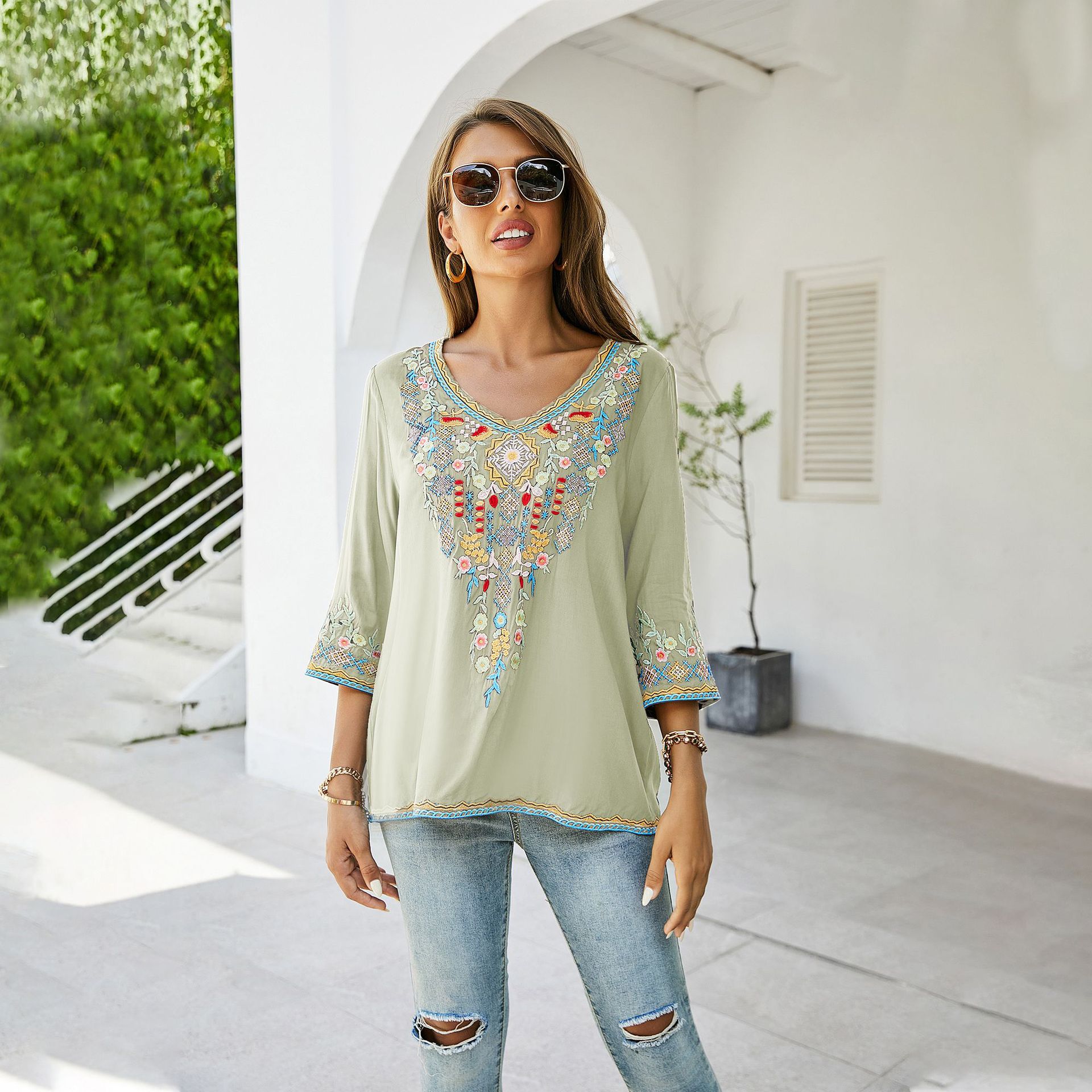 Spring/Summer 2026 Women's New Embroidered Loose-Fit Shirt for Overseas