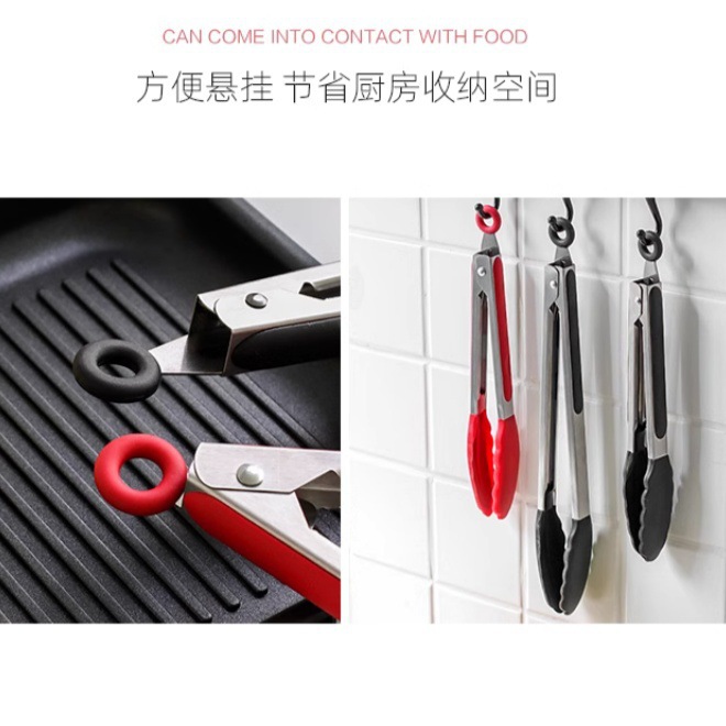 7 Inch 12 Inch Nylon Silicone Food Tongs Kitchen Bread Stainless Steel Food Clips BBQ Heat-Proof Tongs Stainless Steel