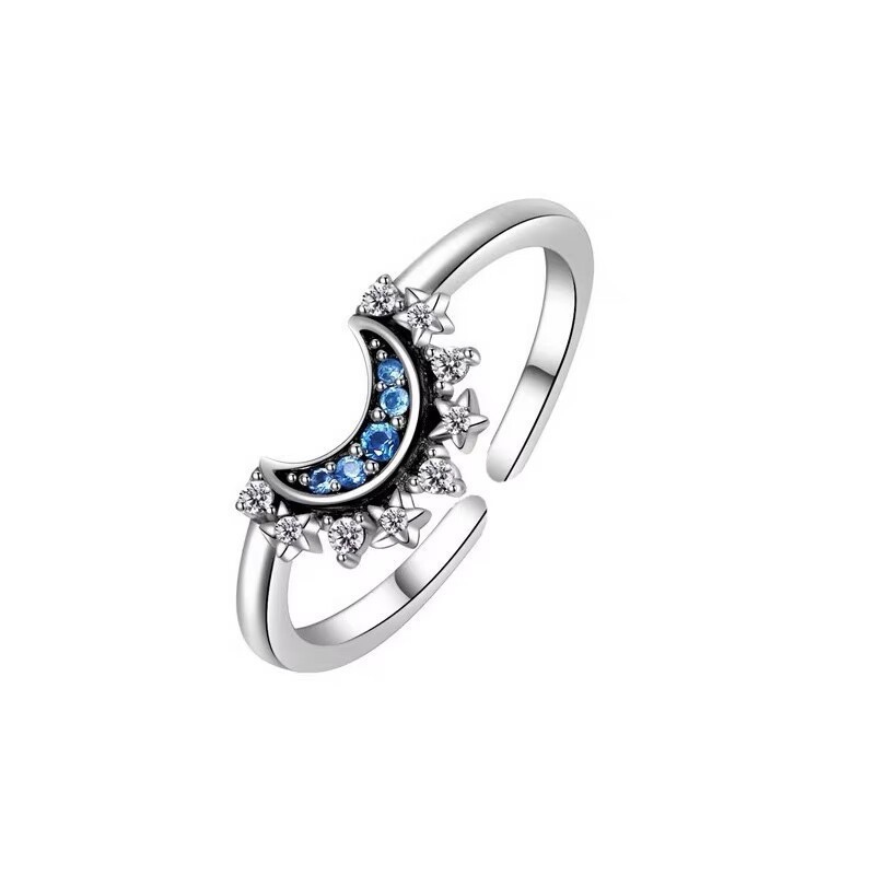 Sun and Moon Overlapping Open Ring with New Diamond-like Ring Design Combination Ring