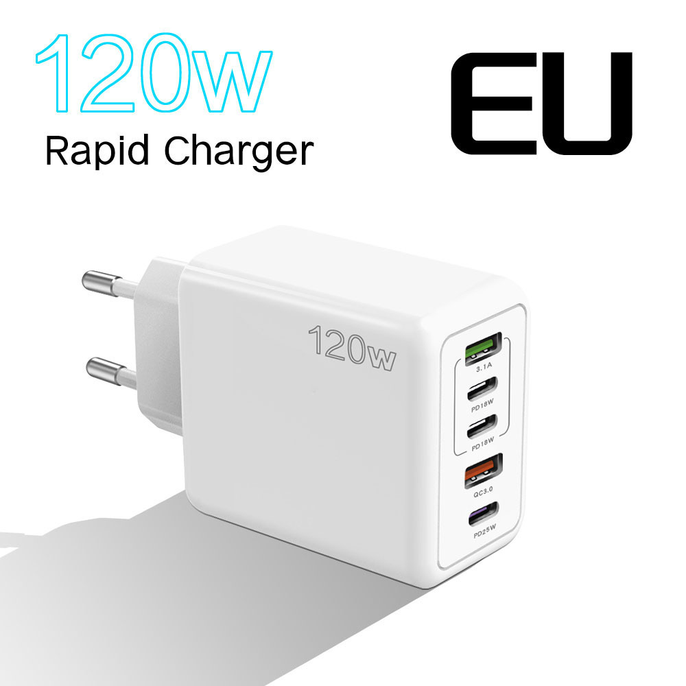 Exclusive 3PD+2USB Phone Charger Multi-Port Fast Charger UK/HK Plug 120W Adapter