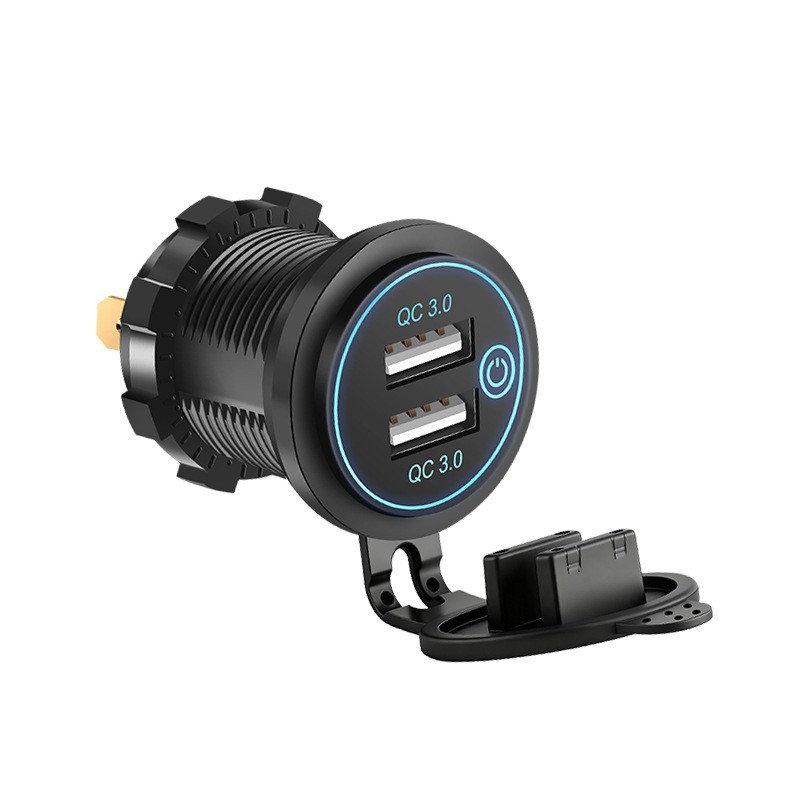 Modified Motorcycle Car Waterproof Car Charger One-to-Two Dual USB QC3.0 Fast Charge Digital Display with Touch Switch