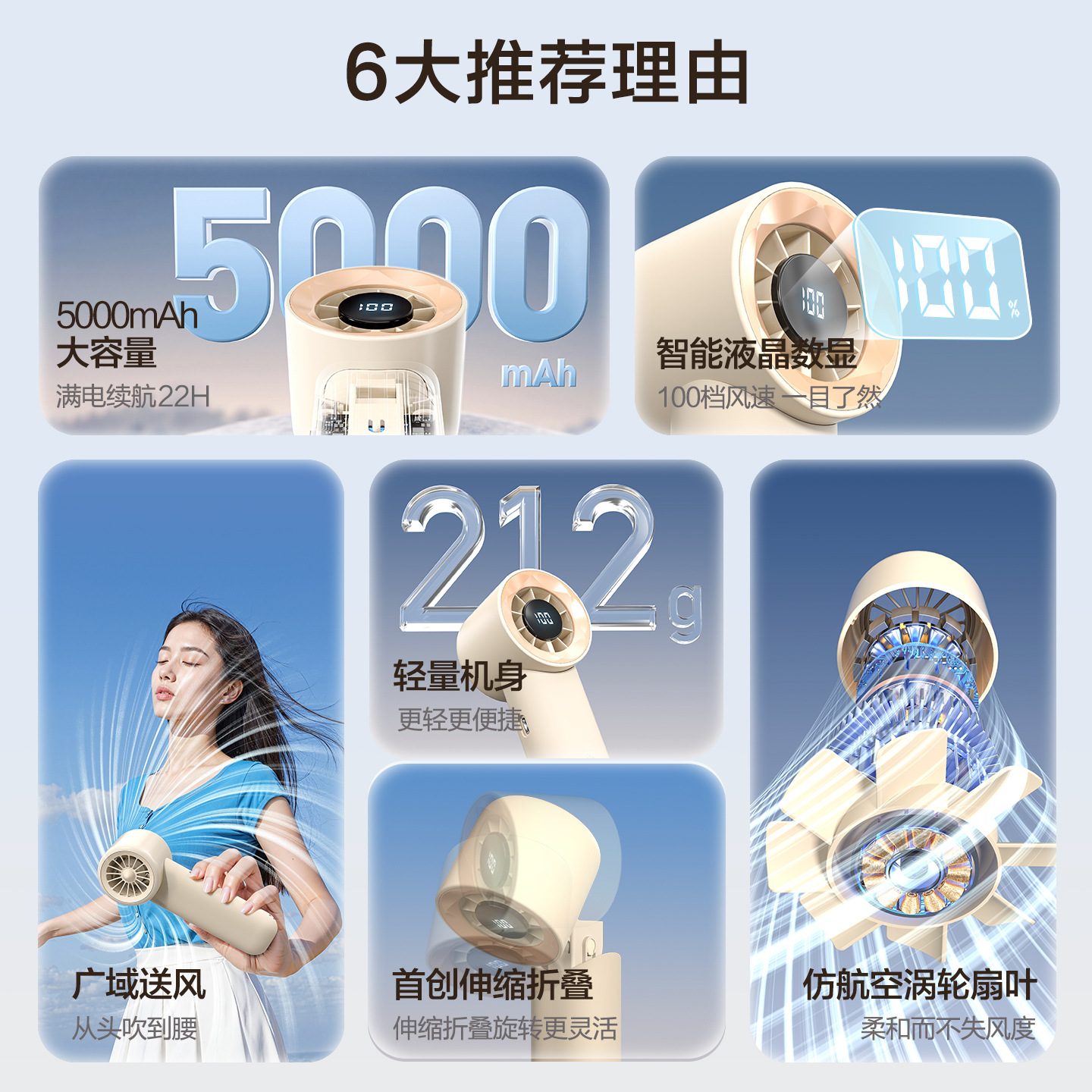 High-speed Handheld Fan Neck Hanging Two-in-one USB Charging Outdoor Portable Small Fan Long Battery Life High Wind for Women