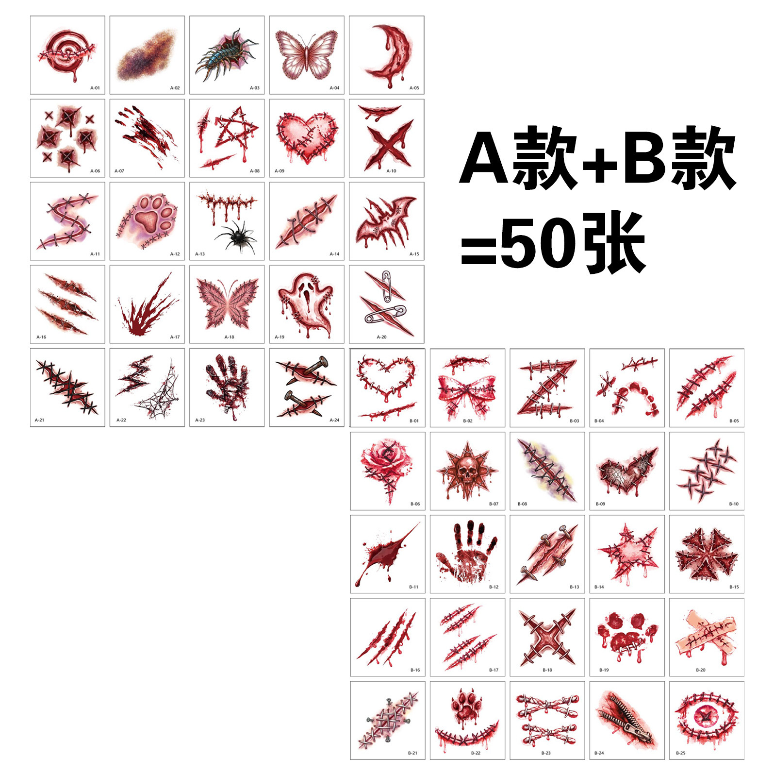 New Scar Knife Wound Tattoo Sticker Halloween Party Waterproof Tattoo Sticker Custom Blood Scar Makeup Sticker