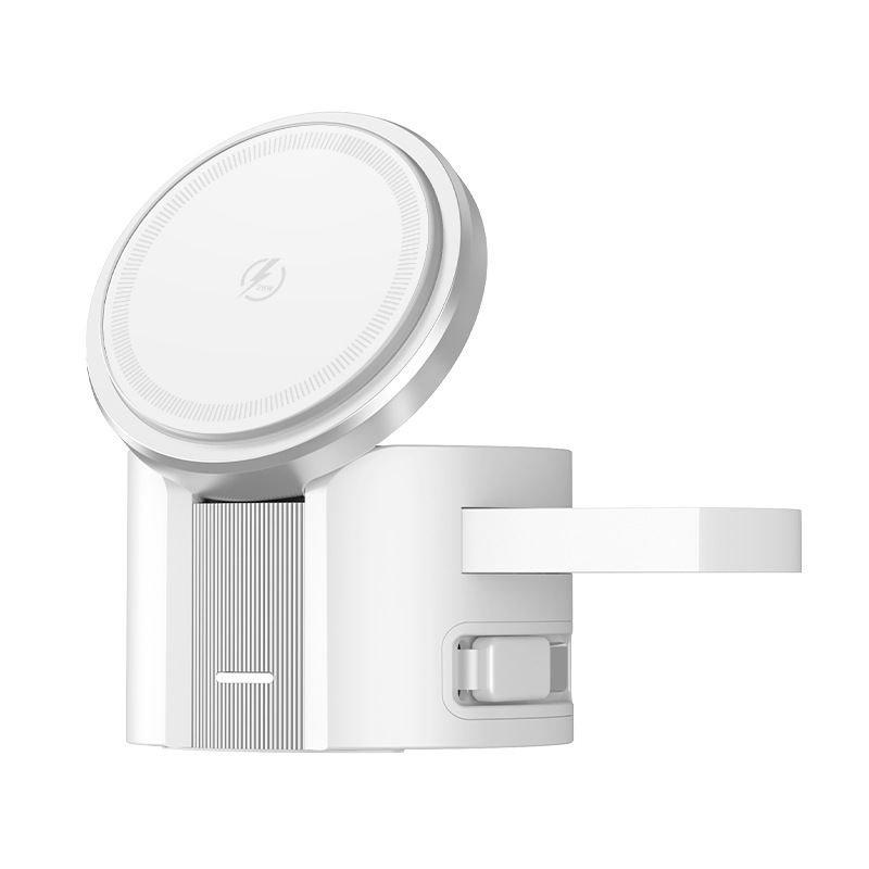 25W Magnetic 3-in-1 Wireless Charger Foldable Retractable Cable Stand Suitable for Apple Phone Watch Earphones